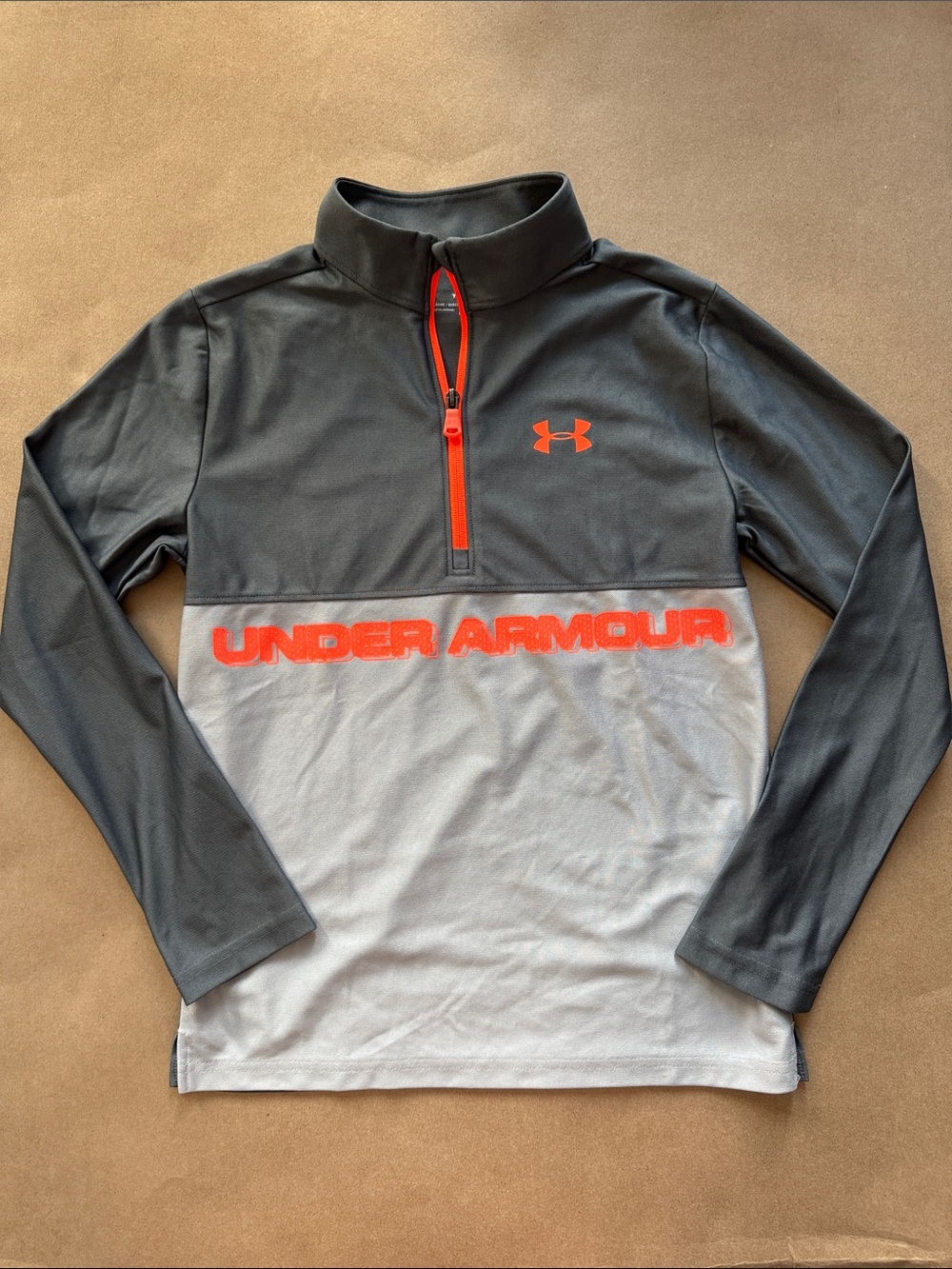 Under Armour Kids' Dark Gray & Light Gray Half-Zip Pullover with Orange Accents